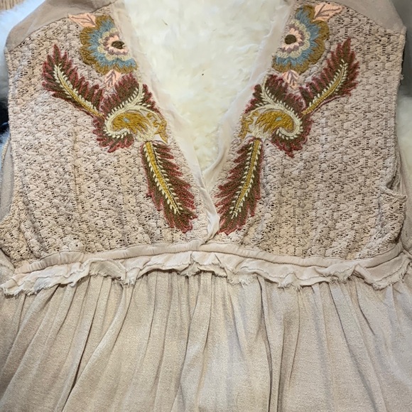 Free People Tops - Free People Embroidered and Embellised Fairycore Crochet Sleeveless Top deep V
